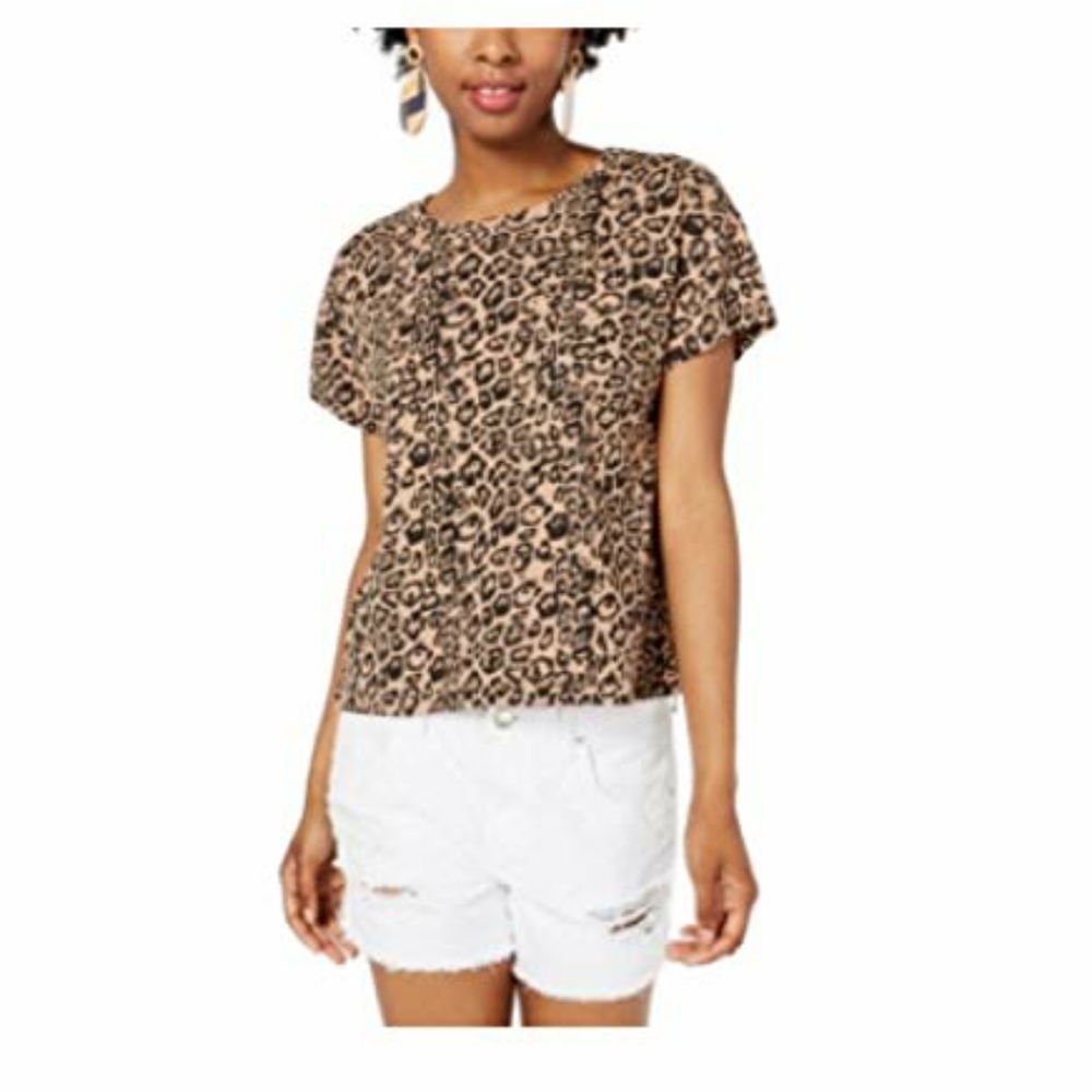 Ultra Flirt by Ikeddi Juniors' Boxy Pocket T-Shirt Leopard XL